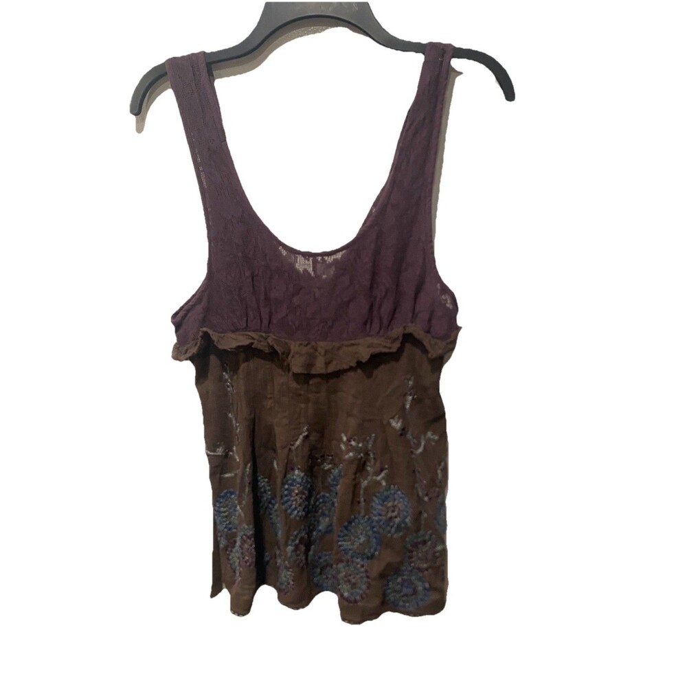 Free People Sleeveless Open Back Top in Brown Purple Metallic Floral Size 4 - Picture 6 of 9